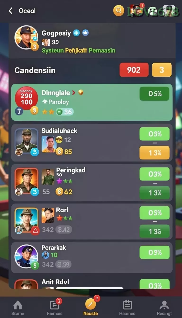 Cuplikan layar DAN777 — menu navigasi